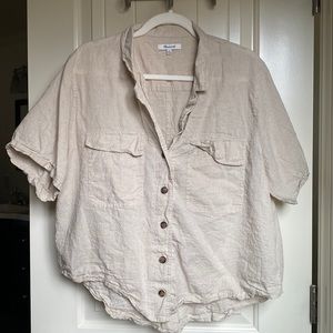 Madewell linen and cotton oatmeal color button down shirt with collar